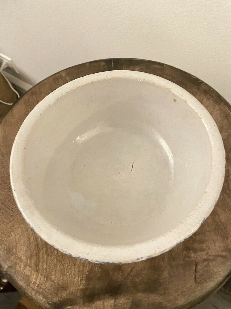 ANTIQUE BLUE & WHITE SPONGEWARE STONEWARE 7 1/4" BOWL Early 1900's Pottery
