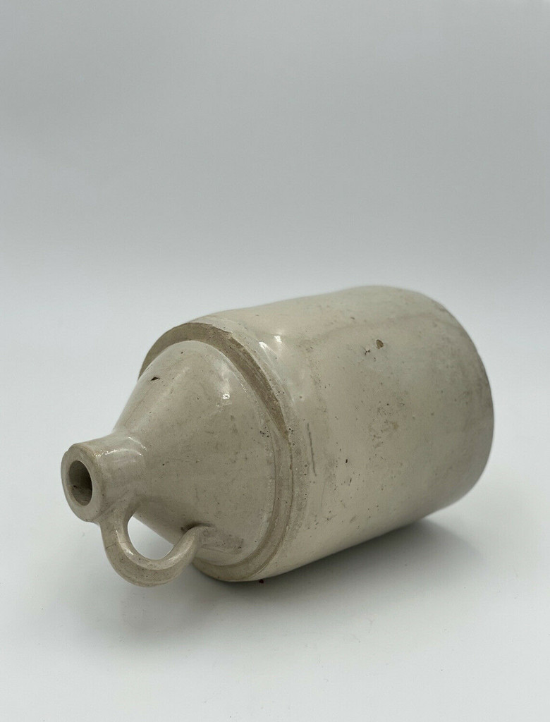 White Stoneware Vintage Jug Wine Liquor Bottle Mint Condition 8.5” Great Piece