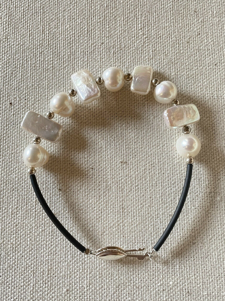 Freshwater Pearl Vegan Leather Bracelet with Sterling Silver Accents