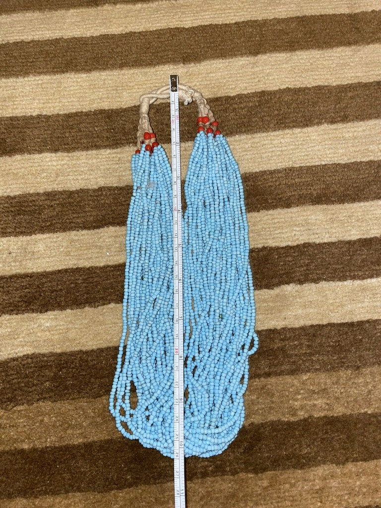 Vintage 21” 30 Strand Hand Beaded Jewelry Turquoise Coral Statement Necklace