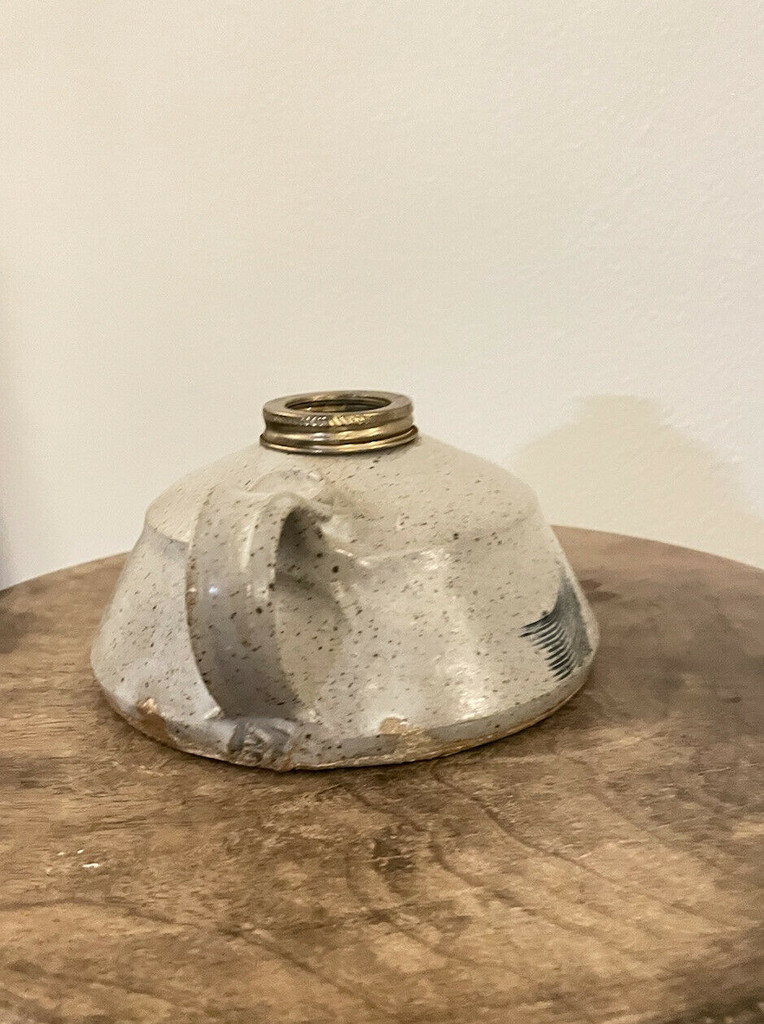 Mid century signed Art Pottery Oil Lamp Brass