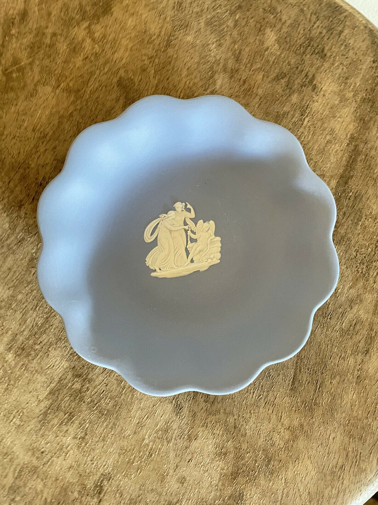 Vintage Blue Wedgwood Jasperware Scalloped Small Bowl