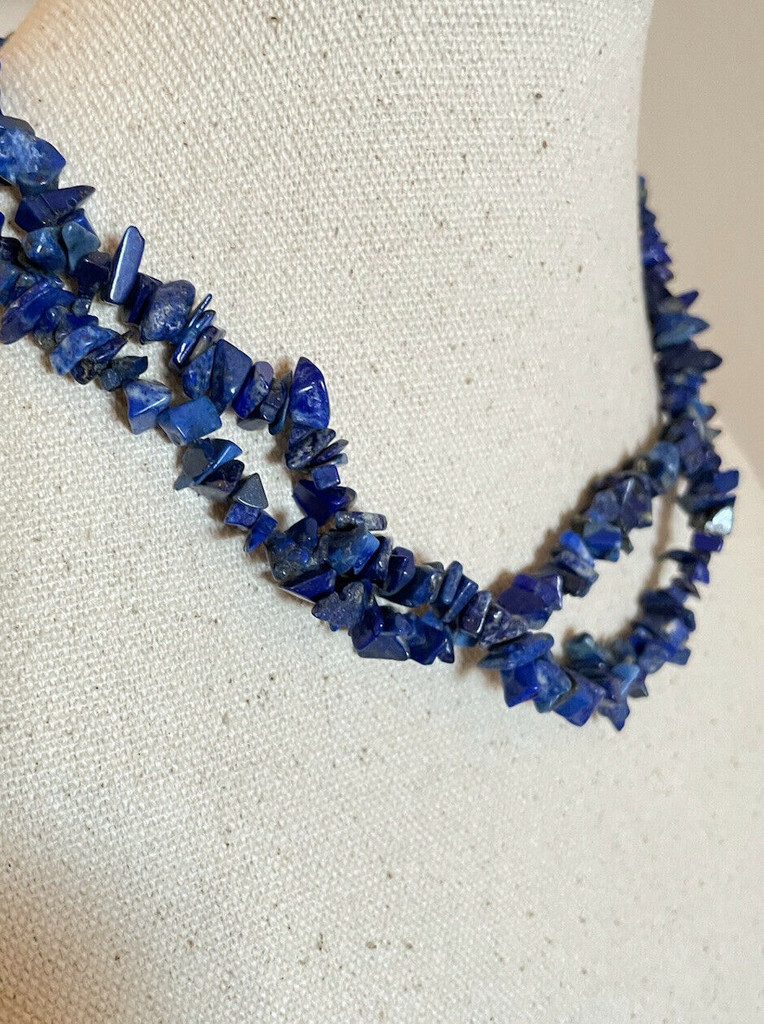Vintage 34" Natural Stone Lapis Lazuli Necklace Southwest Long Necklace Handmade