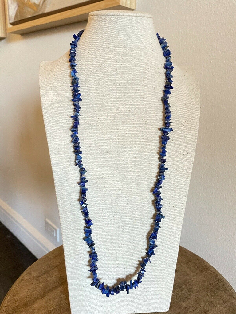Vintage 34" Natural Stone Lapis Lazuli Necklace Southwest Long Necklace Handmade