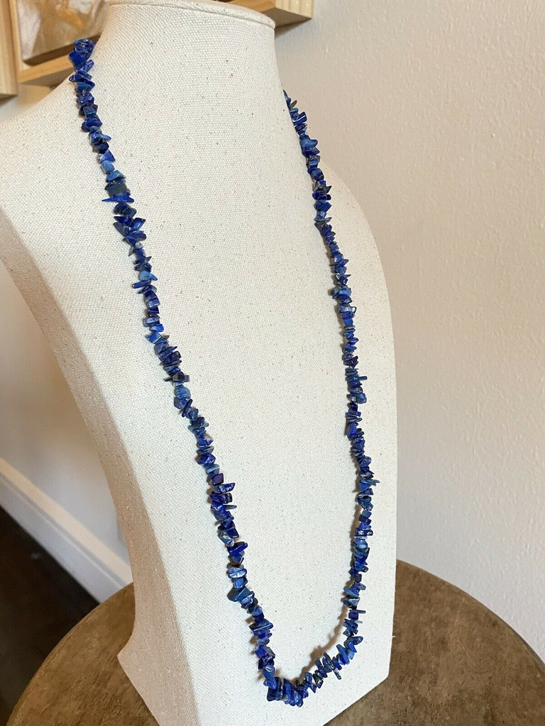 Vintage 34" Natural Stone Lapis Lazuli Necklace Southwest Long Necklace Handmade