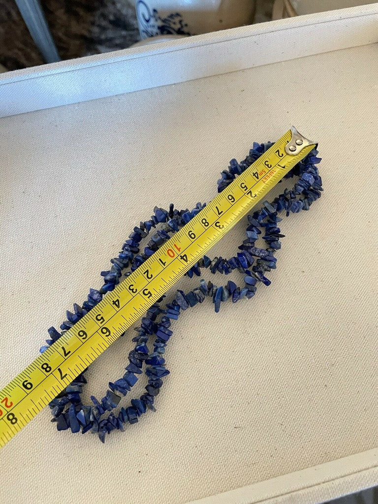 Vintage 34" Natural Stone Lapis Lazuli Necklace Southwest Long Necklace Handmade