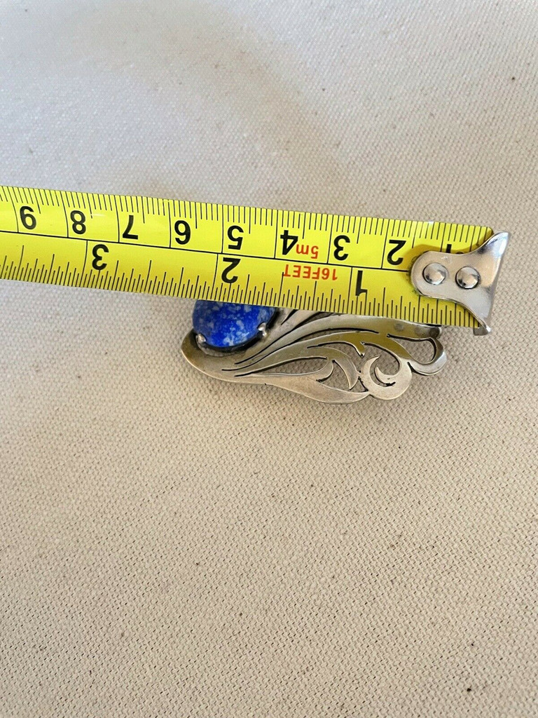 Vintage Sterling Silver Lapis Lazuli Brooch Pin Oval Stone Signed Espinosa