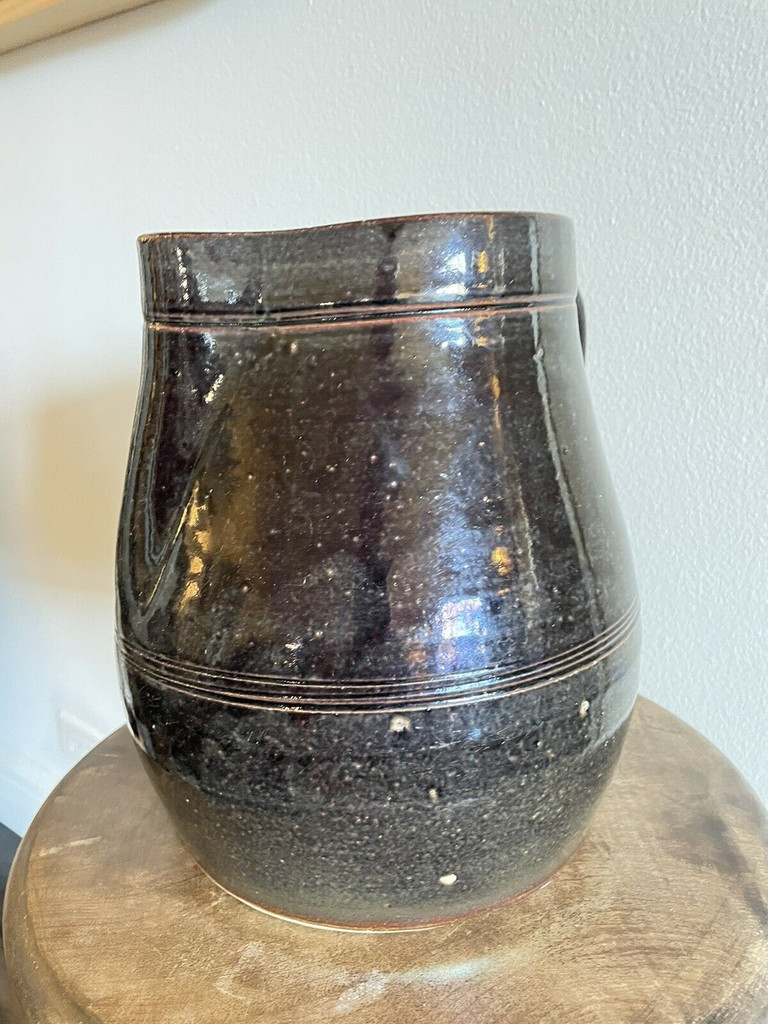 19th C Glazed Milk Batter Pitcher Brown Extra Large Stoneware