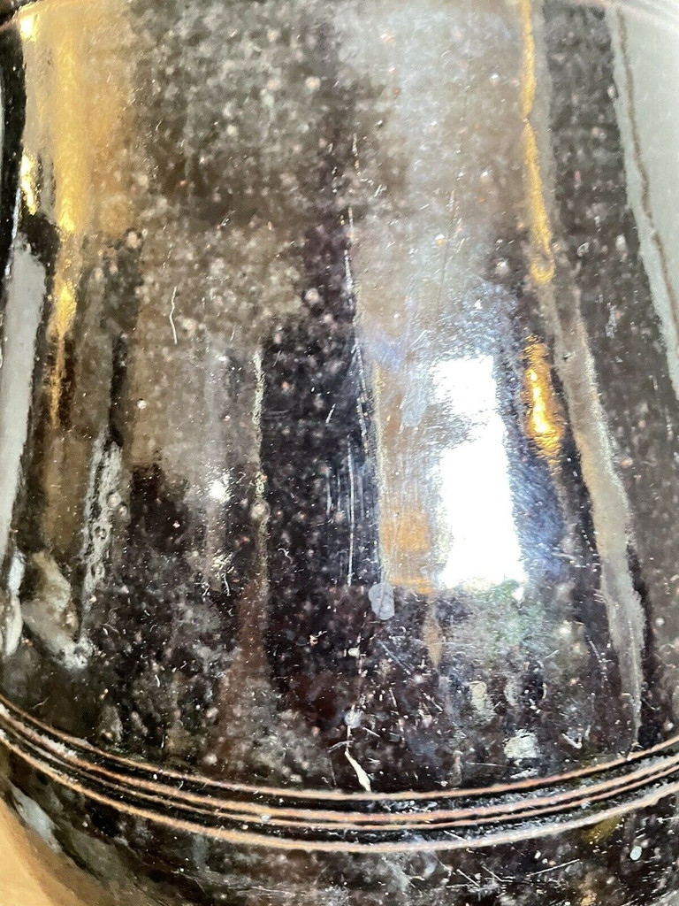 19th C Glazed Milk Batter Pitcher Brown Extra Large Stoneware