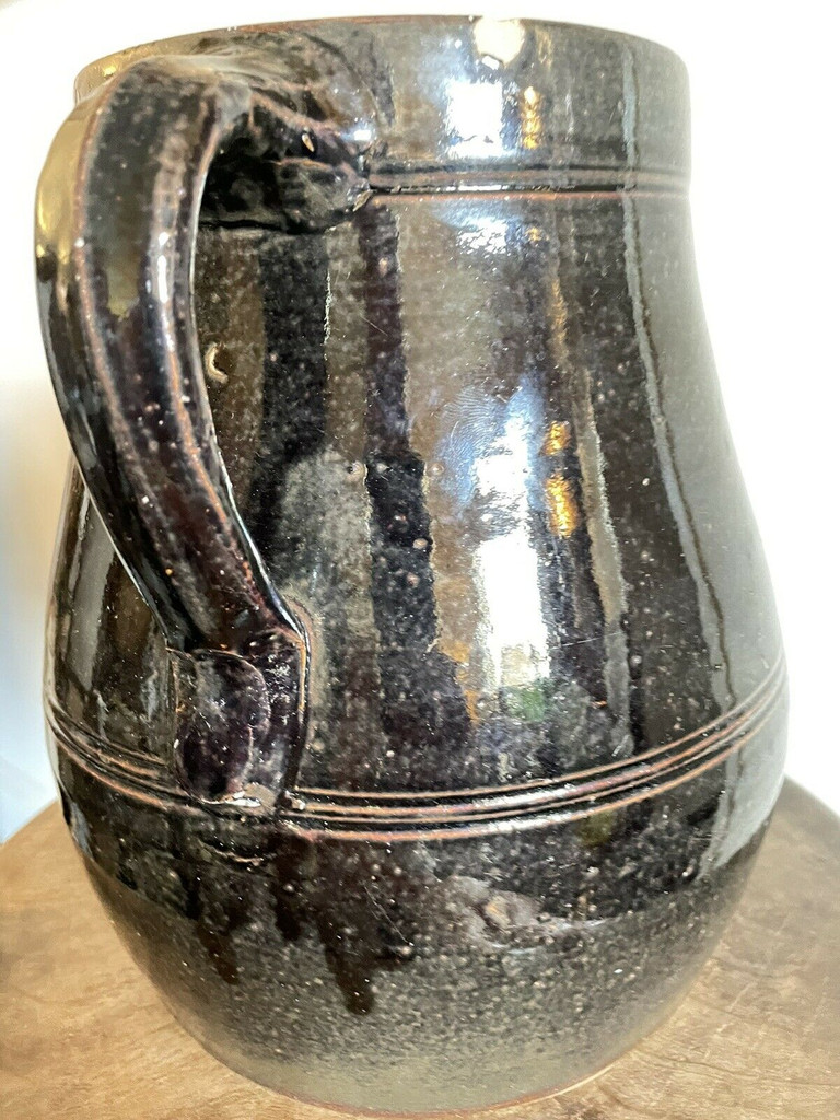 19th C Glazed Milk Batter Pitcher Brown Extra Large Stoneware