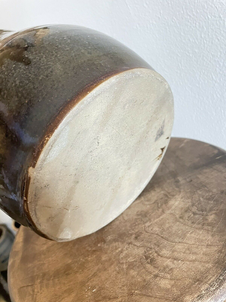 19th C Glazed Milk Batter Pitcher Brown Extra Large Stoneware