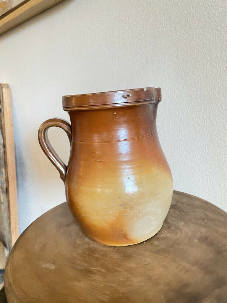 19th C Glazed Milk Batter Pitcher Brown Small 1 Stoneware