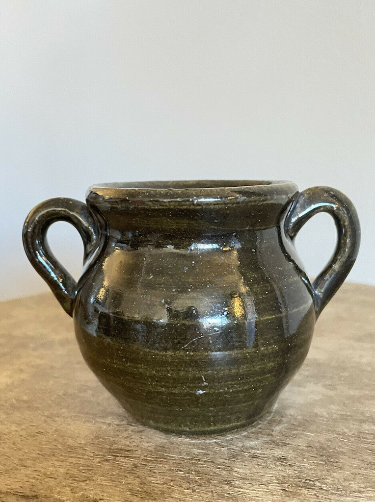Lanier Meaders Dark Green Mini Double Handle Jug Stoneware