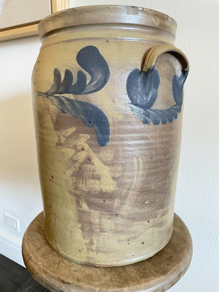 4G Large Mid-Atlantic Stoneware Crock Cobalt Decoration 19th Century PA VA MD