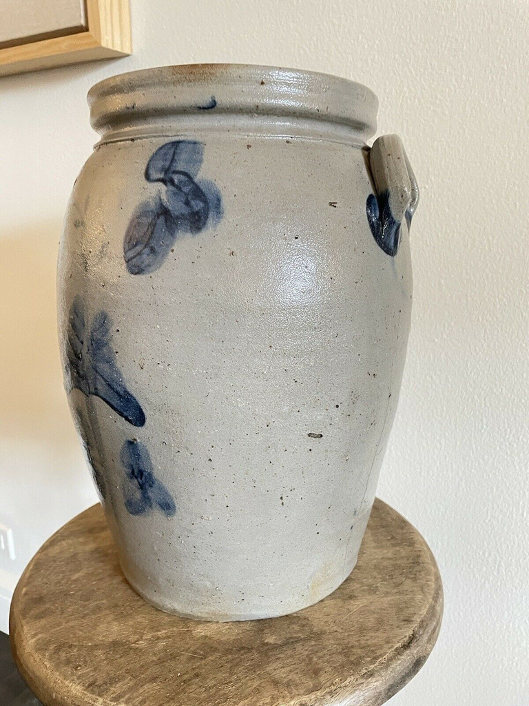 Extra Large Mid-Atlantic Stoneware Ovoid Crock Cobalt Decoration 19th Century