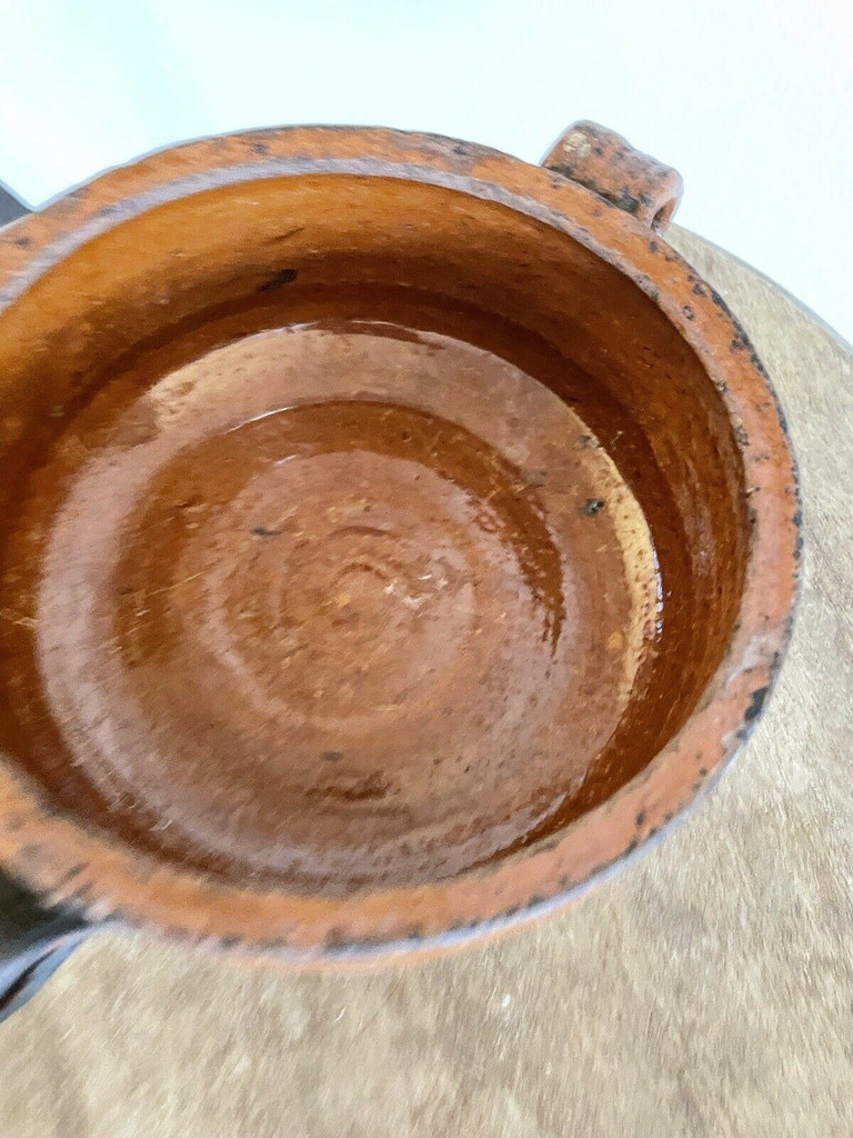 Early Redware Primitive Low Bowl Manganese Glaze Jug 19th Century