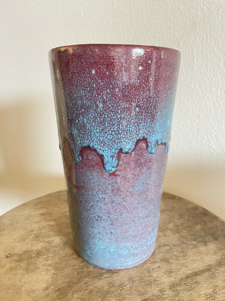 North State Pottery Chinese Blue Turquoise Red Vase - Mint Condition