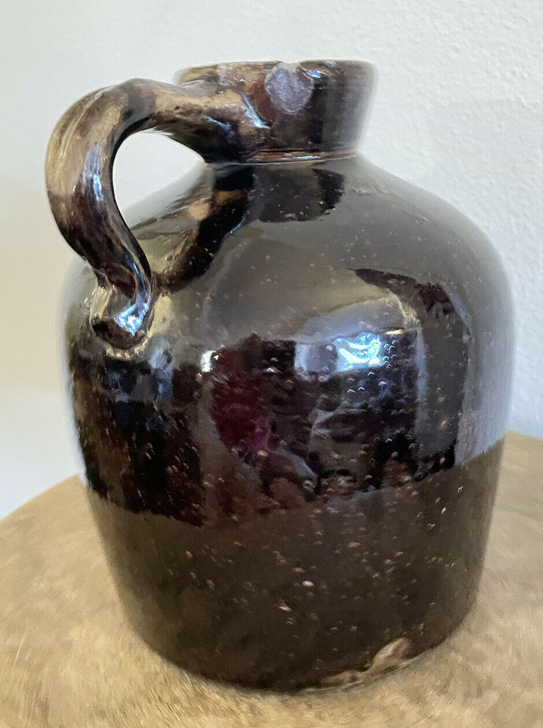 Wide Mouth Dark Brown Stoneware Pottery Jug 19th Century Georgia Alabama