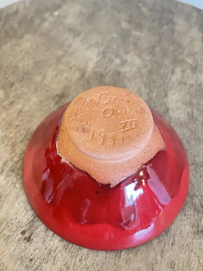Ben Owen III Mini Bowl 2 Chinese Red Seagrove North Carolina Pottery Urn Vase