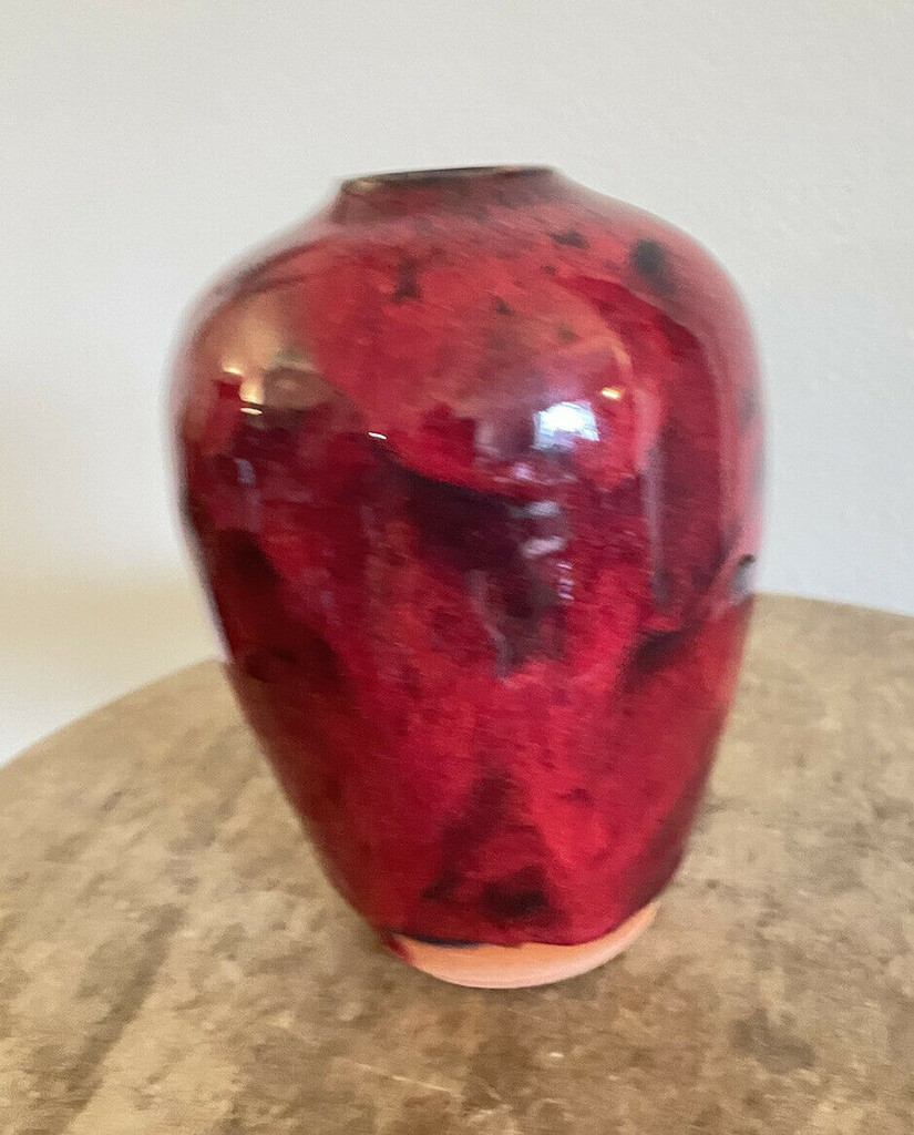 Ben Owen III Medium Chinese Red Seagrove North Carolina Pottery Urn Egg Vase