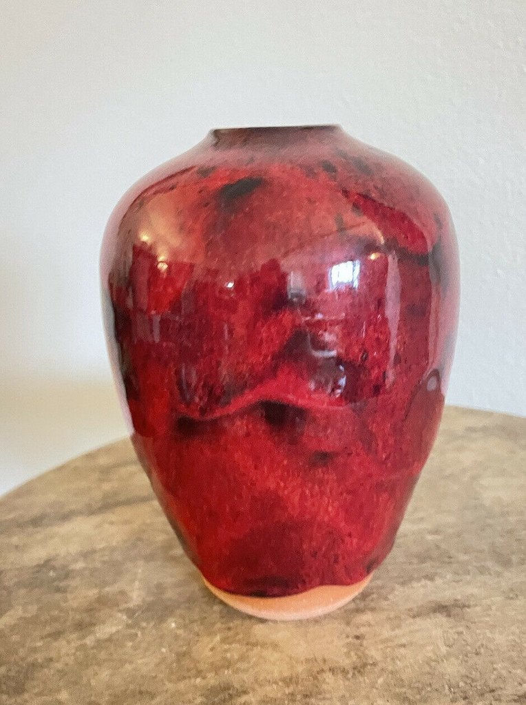 Ben Owen III Medium Chinese Red Seagrove North Carolina Pottery Urn Egg Vase