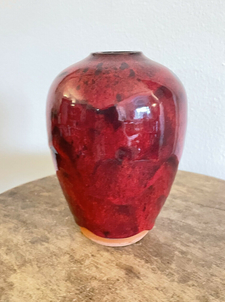 Ben Owen III Medium Chinese Red Seagrove North Carolina Pottery Urn Egg Vase
