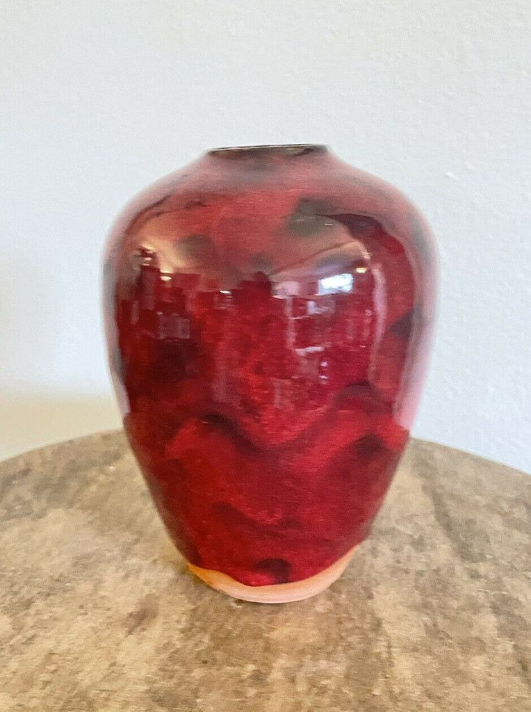 Ben Owen III Medium Chinese Red Seagrove North Carolina Pottery Urn Egg Vase