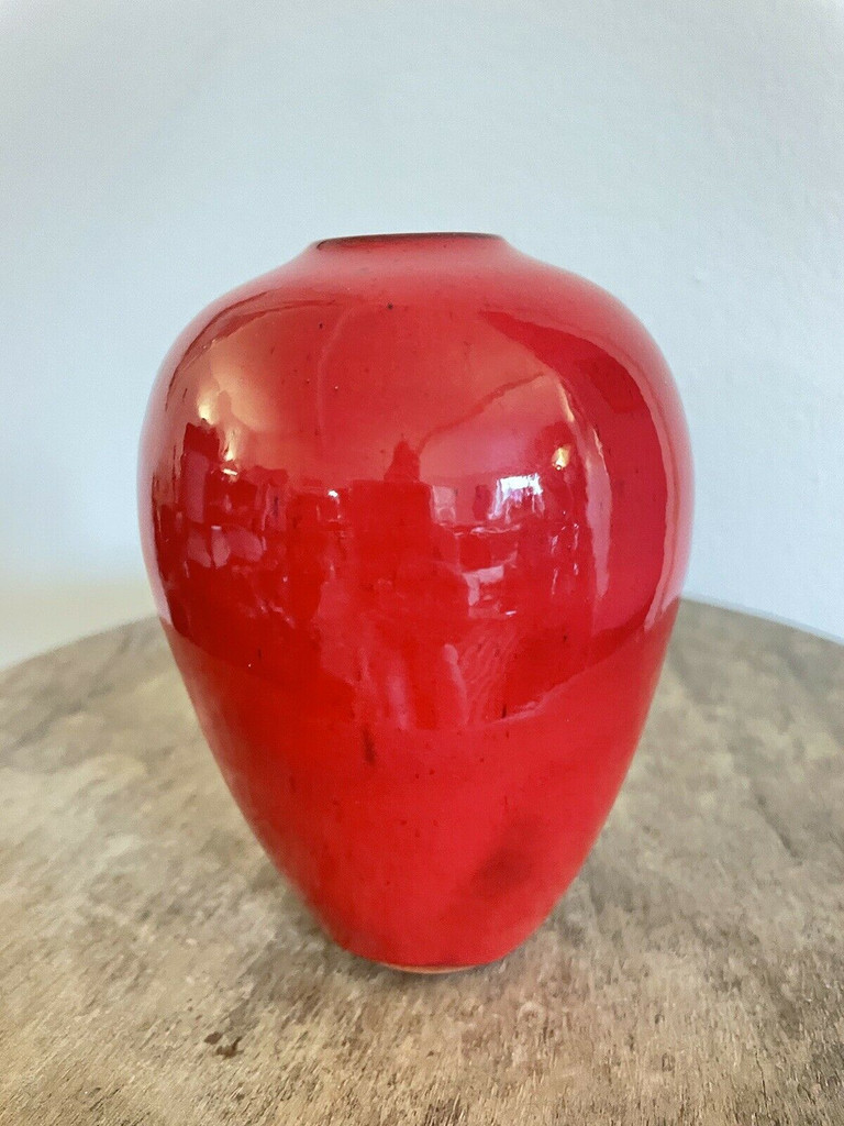 Ben Owen III Small Chinese Red Seagrove North Carolina Pottery Urn Egg Vase