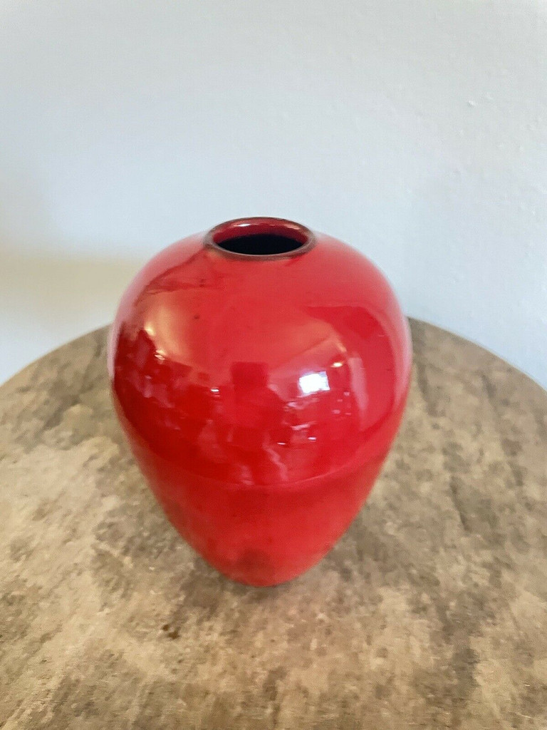 Ben Owen III Small Chinese Red Seagrove North Carolina Pottery Urn Egg Vase