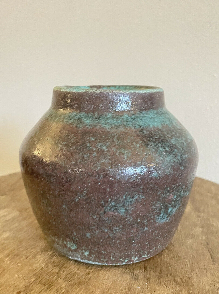 North State Pottery Chinese Blue Turquoise Red Vase Bowl - Mint Condition