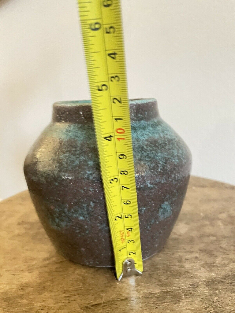 North State Pottery Chinese Blue Turquoise Red Vase Bowl - Mint Condition