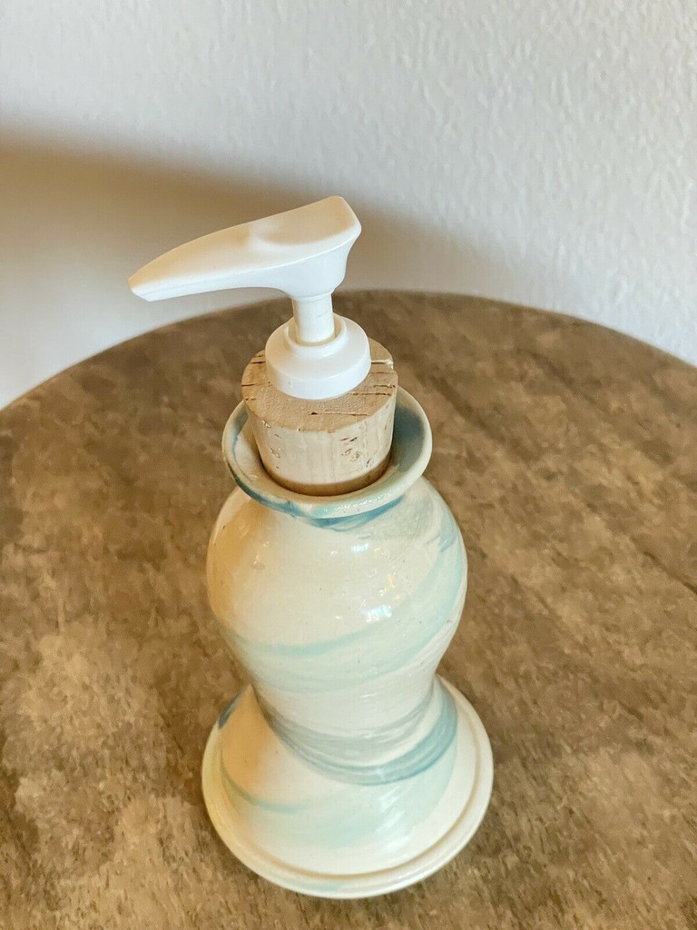 Kovack Art Studio Pottery Soap Dispenser Signed 1992 Cream & Green