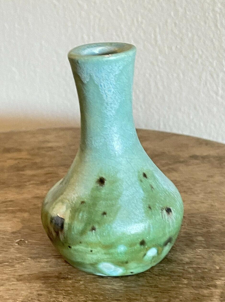  OMM Turquoise & Green Bud Vase North Carolina Art Studio Pottery  