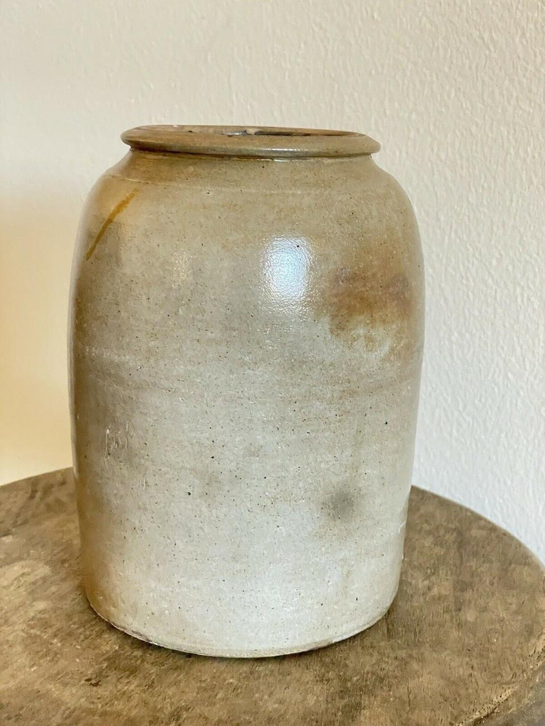  8" x 5" 19th C Salt Glazed Stoneware Storage Canning Tobacco Oyster Jar Crock 