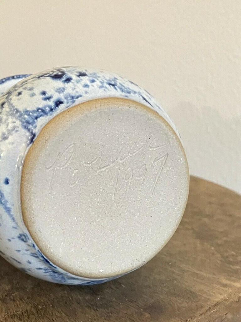 White Pot Luck Blue White Vase Urn Drip Glaze Seagrove North Carolina Pottery 