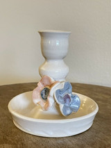 White Pink Blue Floral Stoneware Candle Holder KH North Carolina Pottery