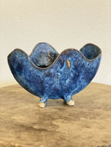 Blue Flower Frog Stoneware Oval Footed Vase North Carolina Pottery
