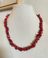 Vintage 20" Red Coral Tumbled Stone Strech Necklace
