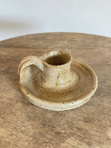 Vintage Handmade Studio Pottery Artist Signed Candle Stick Holder Brown w Handle