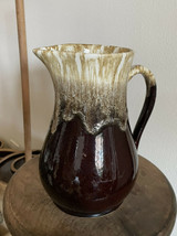 11” X 7” Rare Size - Vintage Roseville Pottery Pitcher Burgundy Brown With Drip