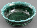 Vintage HULL Pottery, Emerald Green Scalloped Low Bowl/Candy Dish 9” Diameter