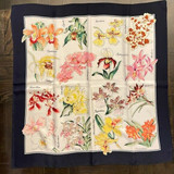Navy blue silk scarf orchid Floral theme Smithsonian Museum Conservancy