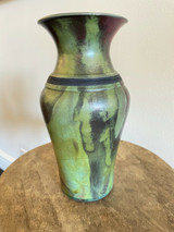 Raku Contemporary Signed Studio Art Pottery Vivid Color Signed Green Vase