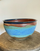 Vibrant Blue Green Studio Pottery Vessel Vase Bowl Pot Ceramic Handmade Signed