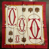 Stunning Vintage Cartier Silk Scarf - red and white with gift box and gift bag