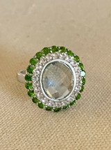 Sterling Silver Sky Blue Topaz & Gemstone Halo Ring Size 9 