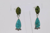 Navajo Handmade Two-Toned Sterling Silver Turquoise Post Dangling Earring