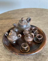 Vintage Clay Miniature Tea Set with Tray - Brown