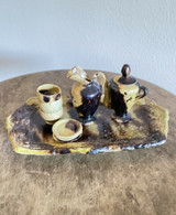 Vintage Clay Miniature Tea Set with Tray Pottery