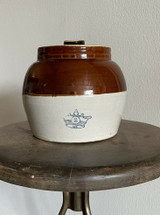 RRP Co Roseville Ohio pottery Bean Pot Crock Brown & White Made In USA 6” Tall